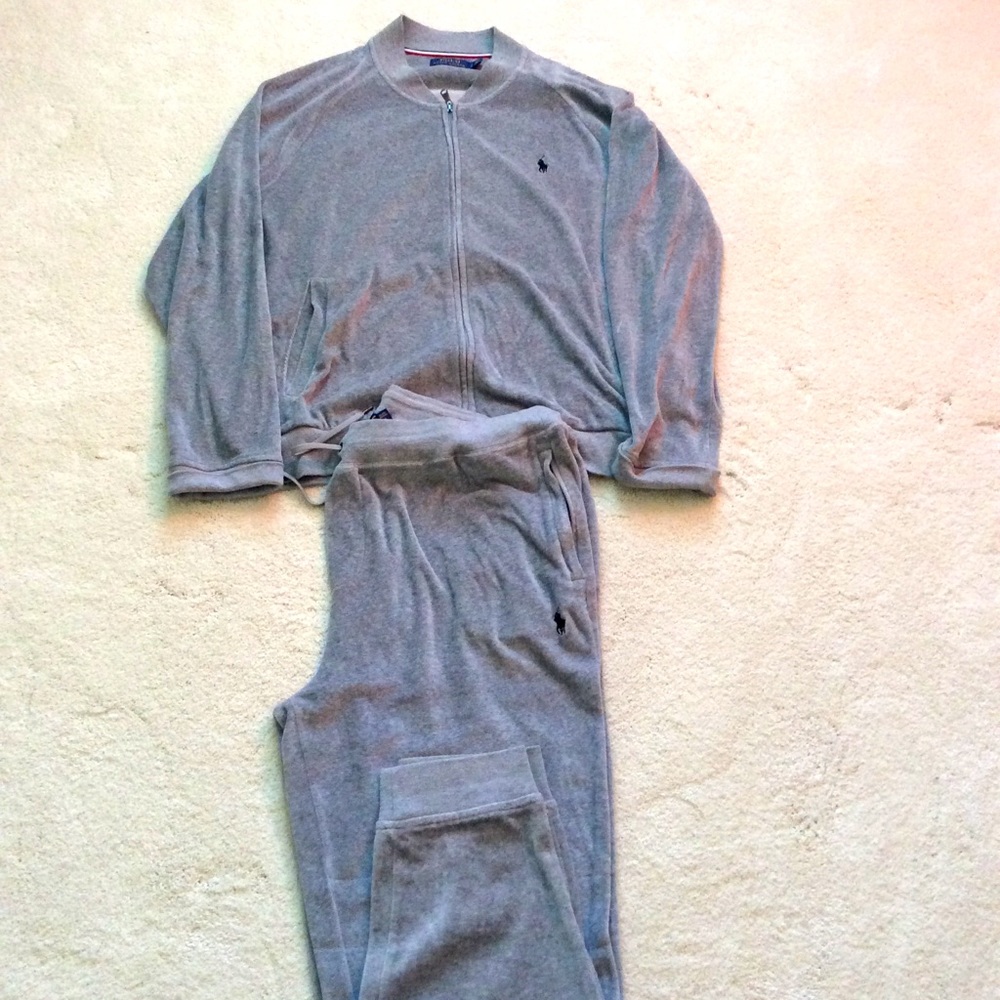 Ralph Lauren gray velour sweatsuit.